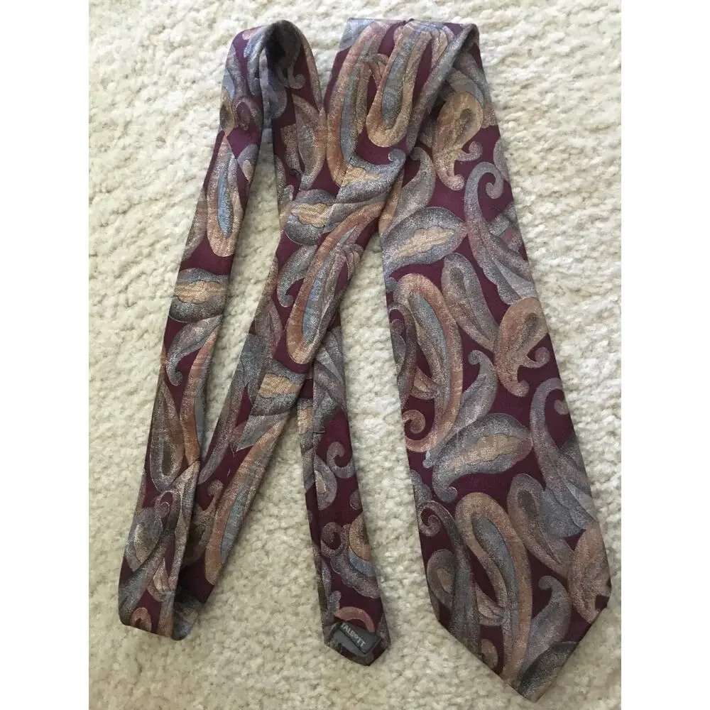 Robert Talbott Studio Mens Silk Tie Burgundy Green Paisley Geometric Made USA